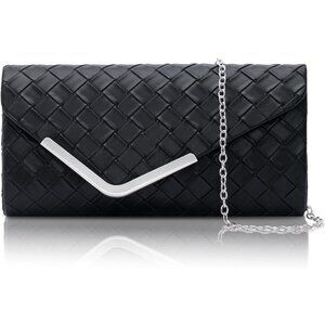 Women Black 2 Trendy Clutch Purses Evening Fashion Envelope Cross-Body Handbags